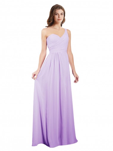 Chiffon Um Ombro Sem Mangas Comprimento Chão Longo Linha A Vestidos de Festa / Vestidos de Madrinha Baratos