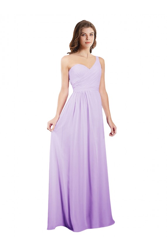 Chiffon Um Ombro Sem Mangas Comprimento Chão Longo Linha A Vestidos de Festa / Vestidos de Madrinha Baratos