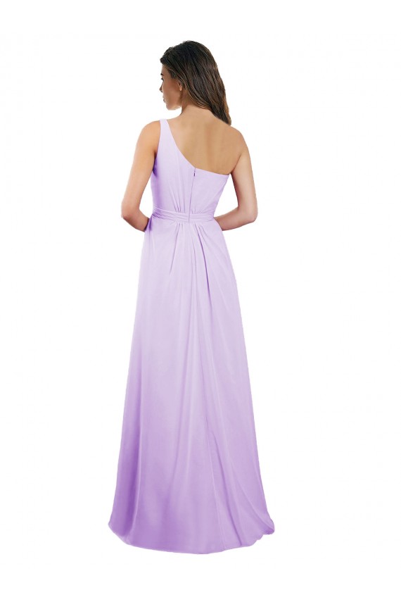 Chiffon Um Ombro Sem Mangas Comprimento Chão Longo Linha A Vestidos de Festa / Vestidos de Madrinha Baratos