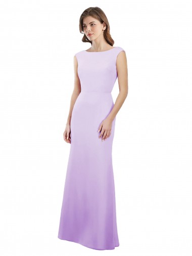 Chiffon Decote redondo Mangas Curtas Abrir de volta Comprimento Chão Vestidos de Madrinha Baratos