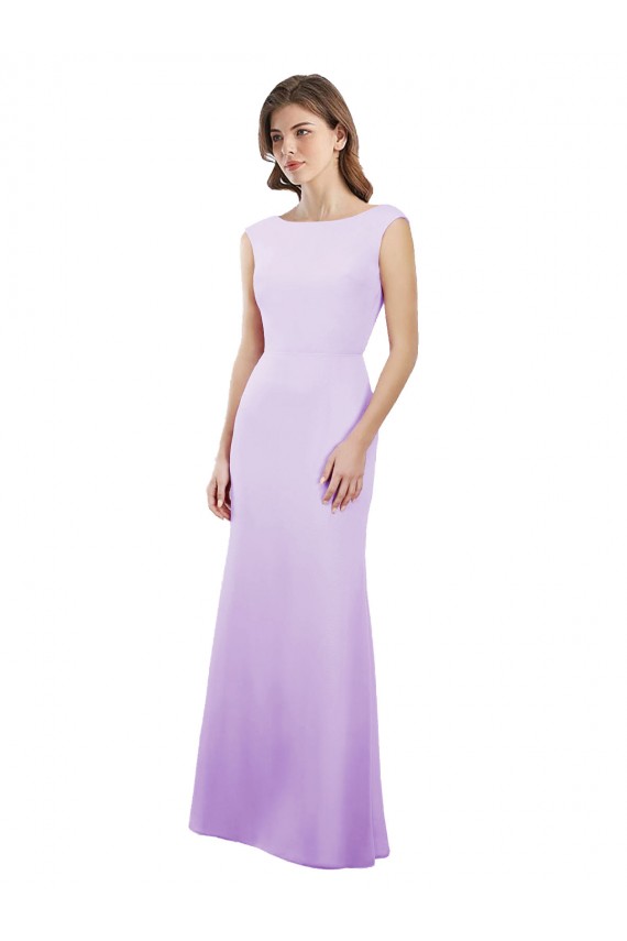 Chiffon Decote redondo Mangas Curtas Abrir de volta Comprimento Chão Vestidos de Madrinha Baratos