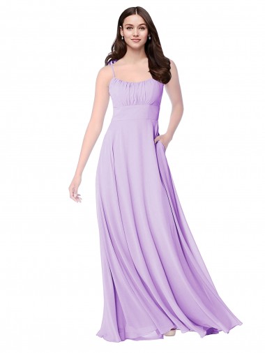 Chiffon Colher Sem Mangas Comprimento Chão Vestidos de Madrinha Baratos