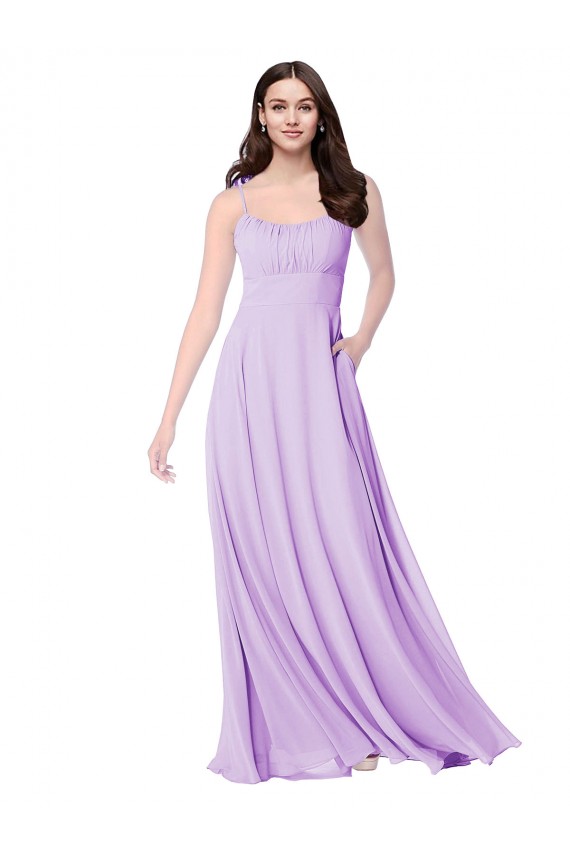 Chiffon Colher Sem Mangas Comprimento Chão Vestidos de Madrinha Baratos