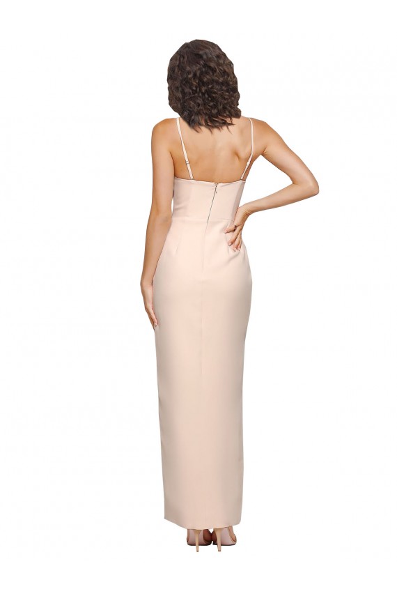 Crepe Esticado Sem alças Sem Mangas Lombar Comprimento Chão Longo Bainha Vestidos de Madrinha / Vestidos de Festa Baratos