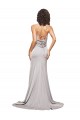 Cetim Elástico Decote Alto Sem Mangas Lombar Comboio Varredela Vestidos de Madrinha / Vestidos de Noite / Vestidos de Festa Baratos