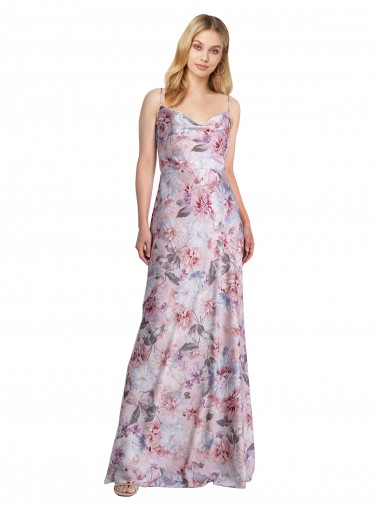 Cetim Elástico & Floral Decote Capuz Sem Mangas Comprimento Chão Vestidos de Madrinha / Vestidos de Noite Baratos