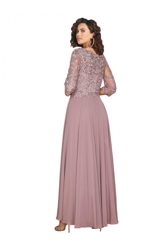 Chiffon Decote V Mangas Compridas Comprimento Chão Vestidos de Madrinha / Vestidos de Festa Baratos