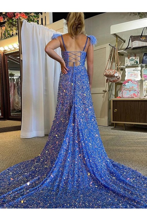 Lantejoulas Veludo Decote V Sem Mangas Comboio Corte Vestidos de Festa Baratos