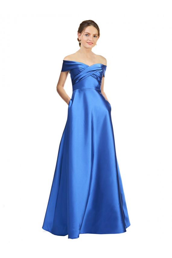 Cetim Fora do Ombro Sem Mangas Comprimento Chão Vestidos de Madrinha / Vestidos de Noite / Vestidos de Festa Baratos