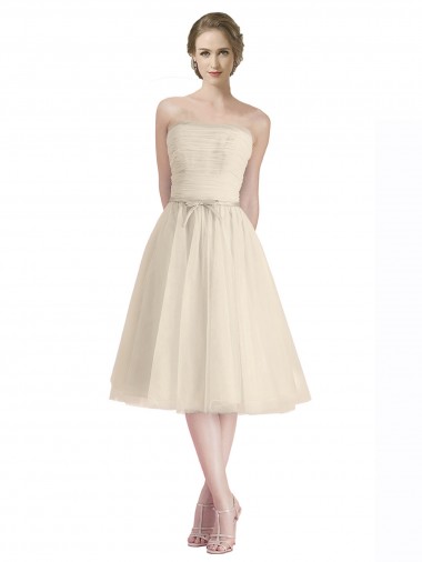 Tule Sem alças Sem Mangas Comprimento Cocktail Vestidos de Madrinha / Vestidos de Cocktail / Vestidos de Homecoming Baratos