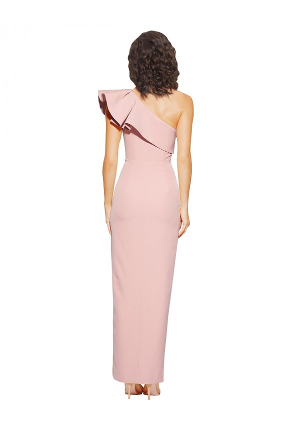 Crepe Esticado Um Ombro Sem Mangas Comprimento Chão Bainha Malva Vestidos de Madrinha / Vestidos de Noite / Vestidos de Festa Baratos