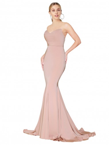 Crepe Esticado Amor Sem Mangas Lombar Comprimento Chão Sereia Malva Vestidos de Madrinha / Vestidos de Noite / Vestidos de Festa Baratos