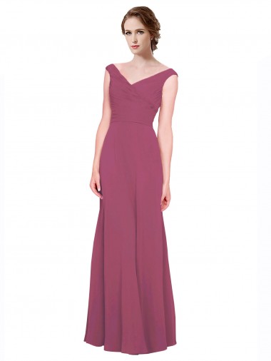 Chiffon Decote V Sem Mangas Comprimento Chão Malva Taupe Linha A Vestidos de Madrinha Baratos