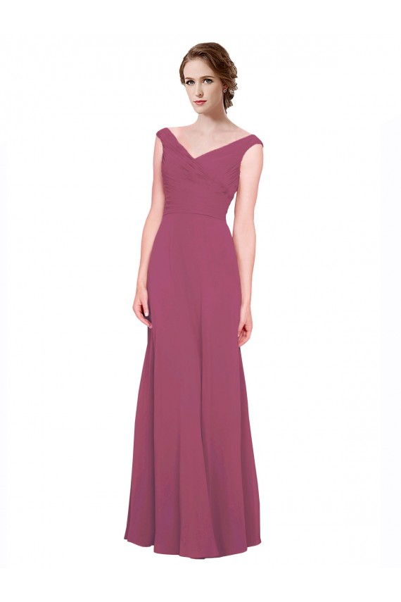 Chiffon Decote V Sem Mangas Comprimento Chão Malva Taupe Linha A Vestidos de Madrinha Baratos
