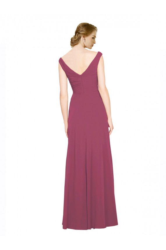 Chiffon Decote V Sem Mangas Comprimento Chão Malva Taupe Linha A Vestidos de Madrinha Baratos