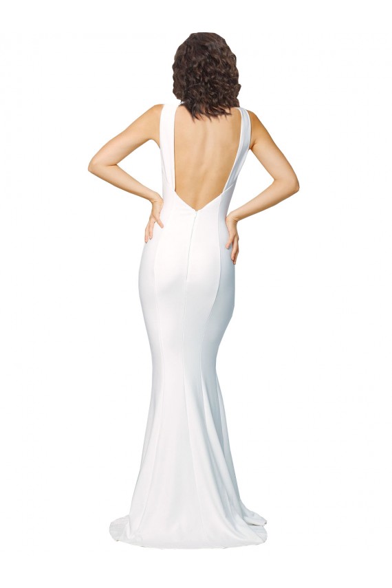 Crepe Esticado Decote Alto Sem Mangas Costas em V Comprimento Chão Vestidos de Madrinha / Vestidos de Noite / Vestidos de Festa Baratos