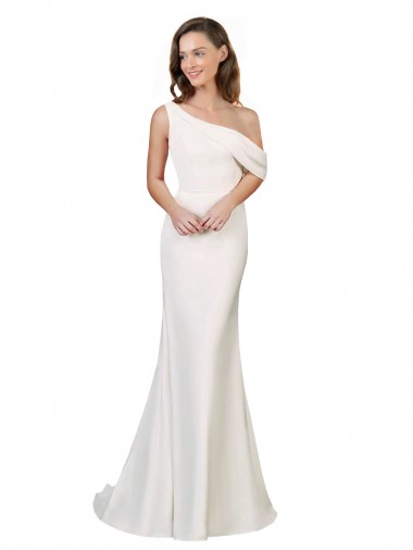 Crepe Esticado Um Ombro Sem Mangas Comboio Varredela Vestidos de Madrinha / Vestidos de Noite / Vestidos de Festa Baratos