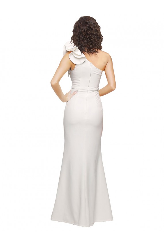 Crepe Esticado Um Ombro Sem Mangas Comprimento Chão Marfim Vestidos de Madrinha / Vestidos de Noite / Vestidos de Festa Baratos