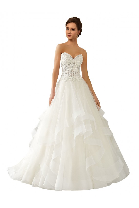 Cetim & Tule & Renda Amor Sem Mangas Comboio Capela Vestidos de Noiva Baratos