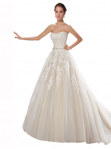 Tule & Renda Sem alças Sem Mangas Comboio Capela Vestido de Noiva Baratos
