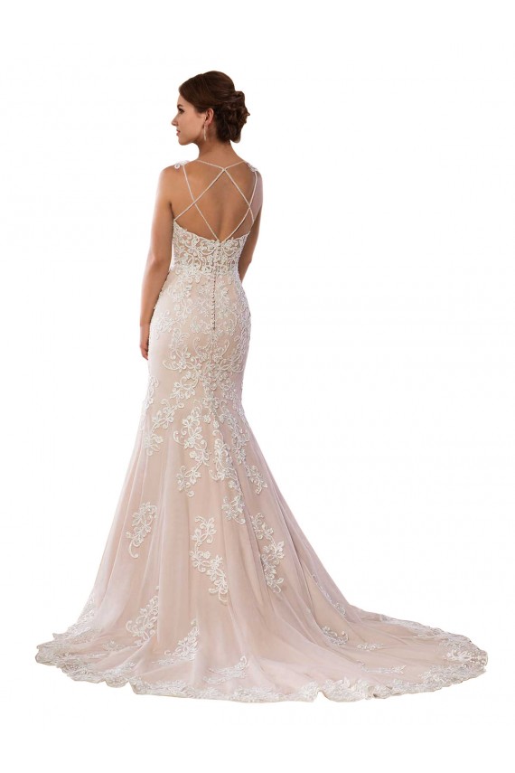 Renda Alças finas Sem Mangas Comboio Capela Vestidos de Noiva Boho Baratos