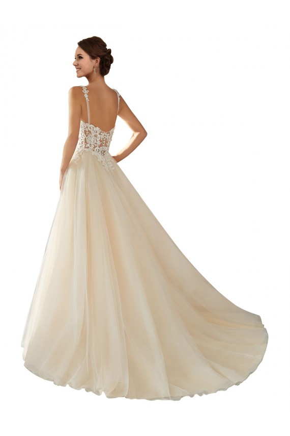 Tule & Renda Decote V Sem Mangas Comboio Capela Vestido de Noiva Clássicos Baratos