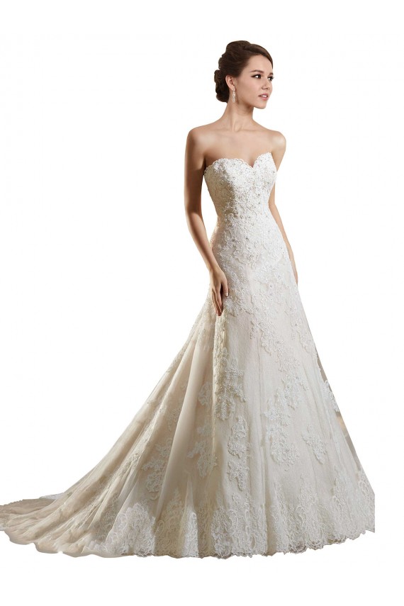 Tule & Renda Amor Sem Mangas Comboio Capela Marfim & Champanhe Linha A Vestidos de Noiva Baratos