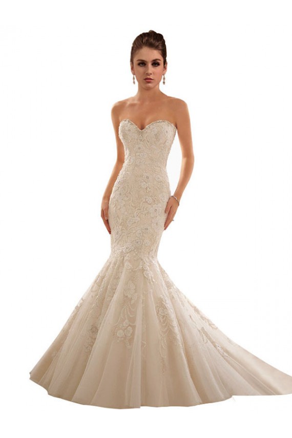 Tule & Renda Amor Sem Mangas Comboio Capela Longo Sereia Vestido de Noiva Baratos