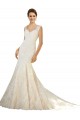 Tule & Renda Decote V Sem Mangas Lombar Comboio Capela Vestidos de Noiva Baratos