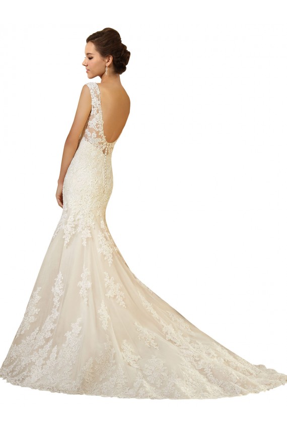 Tule & Renda Decote V Sem Mangas Lombar Comboio Capela Vestidos de Noiva Baratos