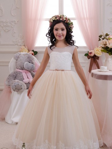 Tule & Renda Amor Sem Mangas Comprimento Chão Vestido de Baile Vestidos para Meninas de Flores Baratos