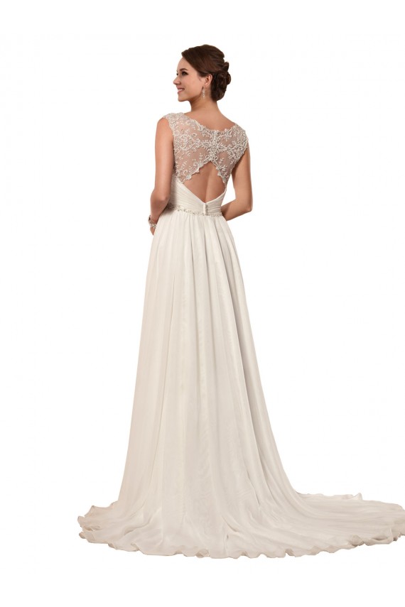 Chiffon Amor Sem Mangas Buraco da fechadura Comboio Capela Vestidos de Noiva Baratos