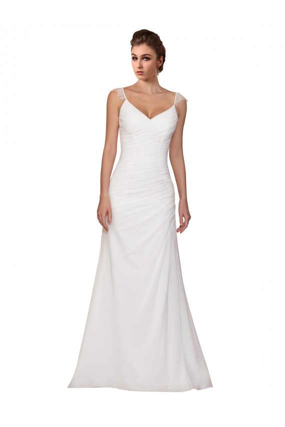 Chiffon Decote V Sem Mangas Comboio Capela Vestidos de Noiva Baratos