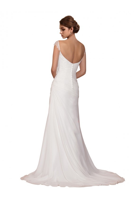 Chiffon Decote V Sem Mangas Comboio Capela Vestidos de Noiva Baratos