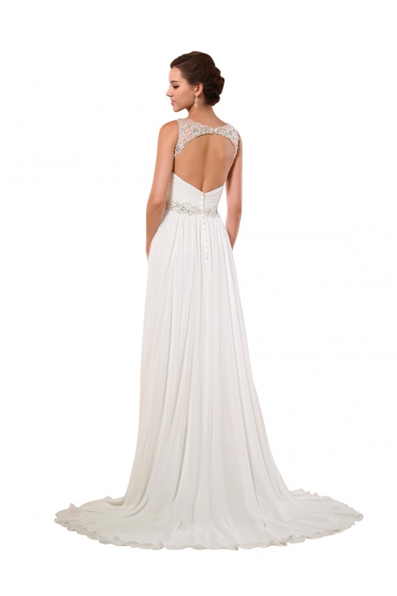 Chiffon Decote V Sem Mangas Comboio Capela Vestidos de Noiva Clássicos Baratos