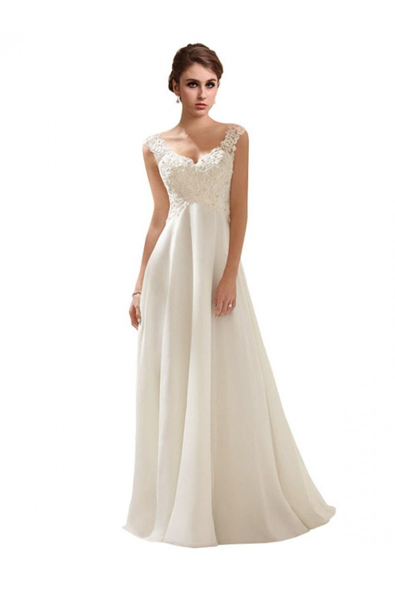Chiffon & Renda Decote V Sem Mangas Lombar Comboio Varredela Vestidos de Noiva Baratos