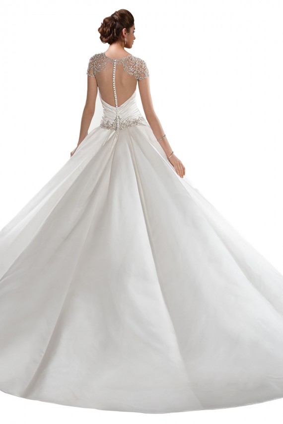 Cetim Amor Mangas Curtas Comboio Capela Vestidos de Noiva Baratos