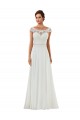 Chiffon Barco Mangas Curtas Abrir de volta Comboio Capela Vestidos de Noiva Baratos