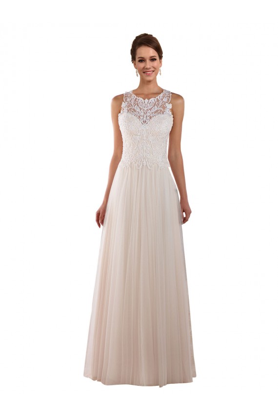 Tule & Renda Decote Alto Sem Mangas Comboio Capela Lindos Vestidos de Noiva Baratos