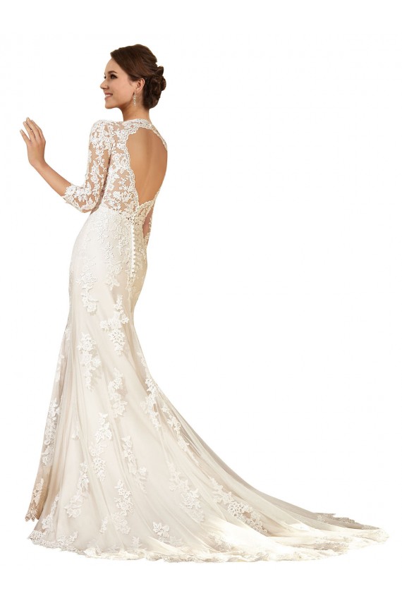 Renda Amor Mangas Compridas Abrir de volta Comboio Capela Vestidos de Noiva Baratos