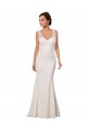 Renda & Crepe Esticado Decote V Sem Mangas Comboio Capela Vestidos de Noiva Baratos