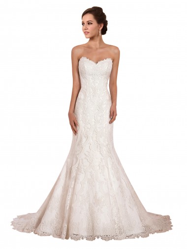 Renda Amor Sem Mangas Comboio Capela Vestido de Festa / Vestidos de Noiva Baratos