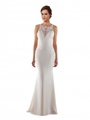 Renda & Crepe Esticado Amor Sem Mangas Comboio Varredela Vestidos de Noiva Baratos