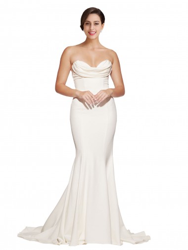 Cetim Elástico Decote Capuz Sem Mangas Lombar Comboio Varredela Vestidos de Madrinha / Vestidos de Noite / Vestidos de Festa Baratos
