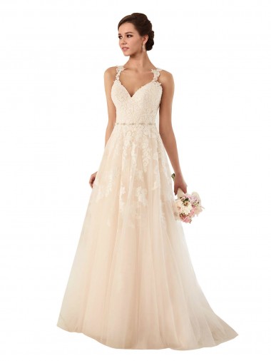 Tule & Renda Amor Sem Mangas Comboio Capela Longo Vestidos de Noiva Baratos