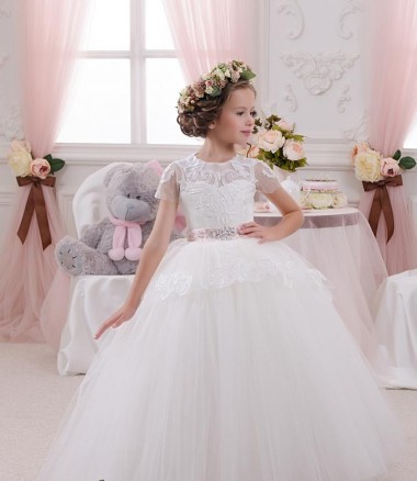 Tule & Renda Amor Sem Mangas Comprimento Chão Vestidos para Meninas de Flores Baratos