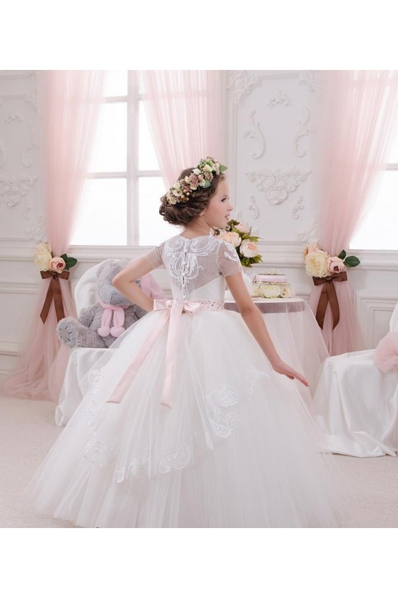 Tule & Renda Amor Sem Mangas Comprimento Chão Vestidos para Meninas de Flores Baratos