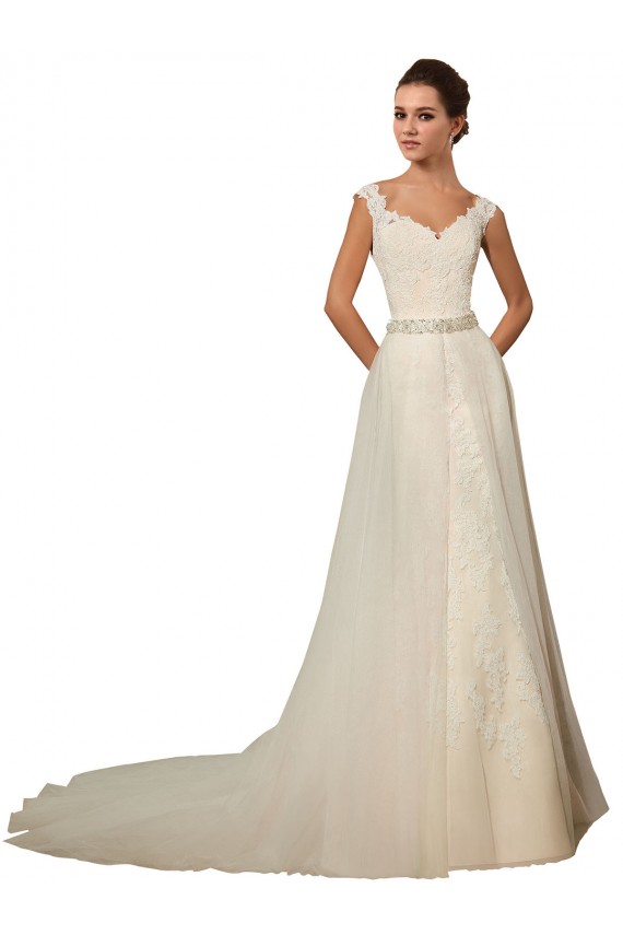 Tule & Renda Amor Sem Mangas Comboio Capela Vestido de Festa / Vestidos de Noiva Baratos
