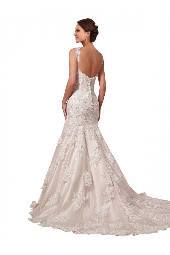 Tule & Renda Decote V Sem Mangas Comboio Capela Marfim Longo Vestidos de Noiva Baratos