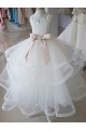 Tule & Renda Decote Alto Sem Mangas Comprimento Chão Vestidos para Meninas de Flores Baratos
